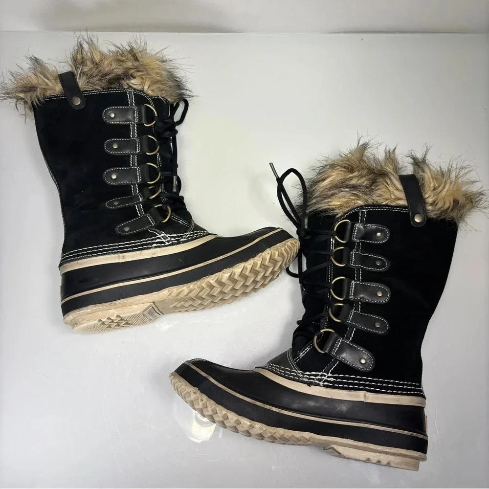 Sorel Black Waterproof Joan Of Arctic Lace Up Boots Size 7